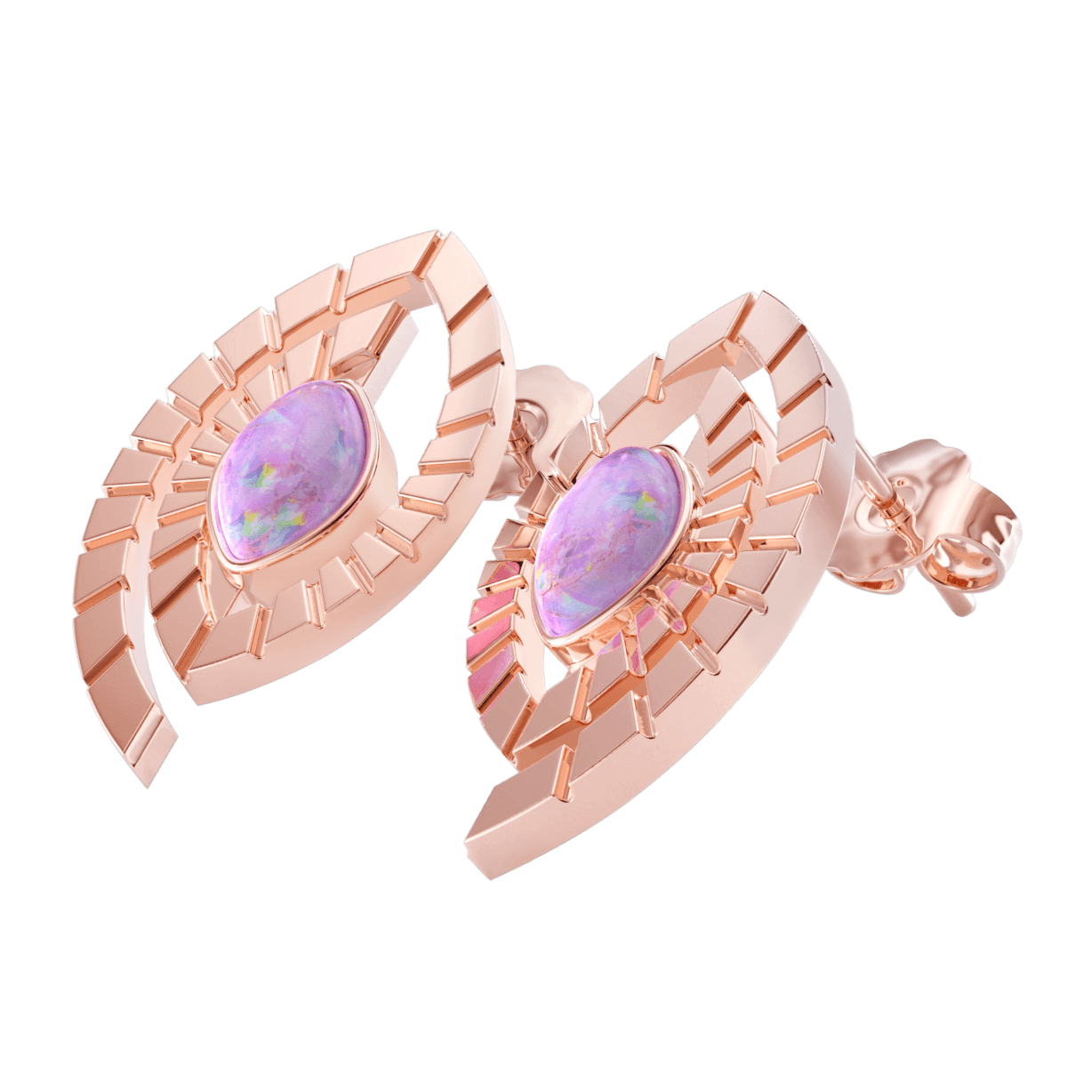 Boucles d’oreilles marquise avec des opales roses naturelles en or 18 carats