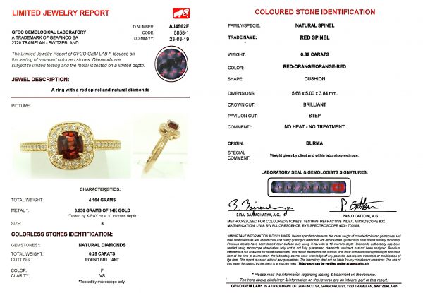 red spinel engagement ring certificate
