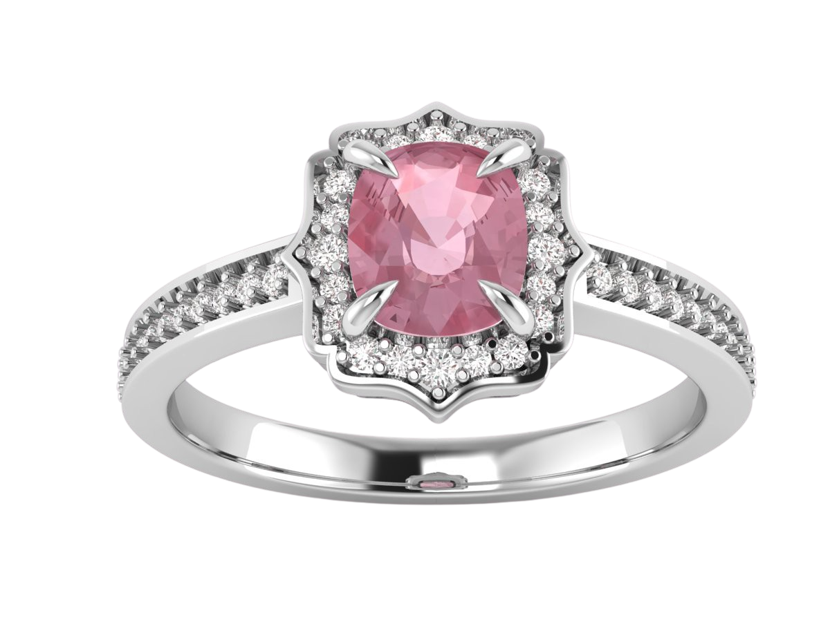 Bague de fiançailles spinelle rose ”Chérir” en or blanc 18 carats avec diamants fearless jewellery