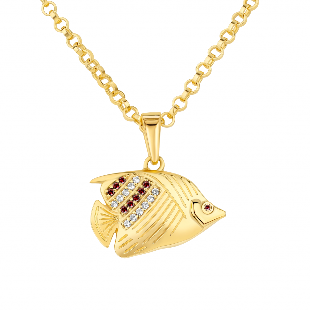 Fischschmuck mit Rot Stein Granat Fisch Rot Fisch Halskette Gold Fisch Halskette fearless jewellery 1